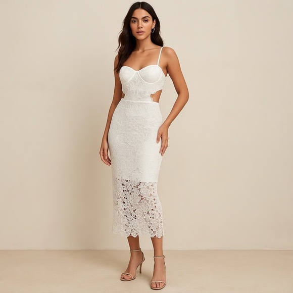 New! Amable by Mable Lace Cutout White Midi Dress 🤍 Small NWT! - Picture 1 of 11
